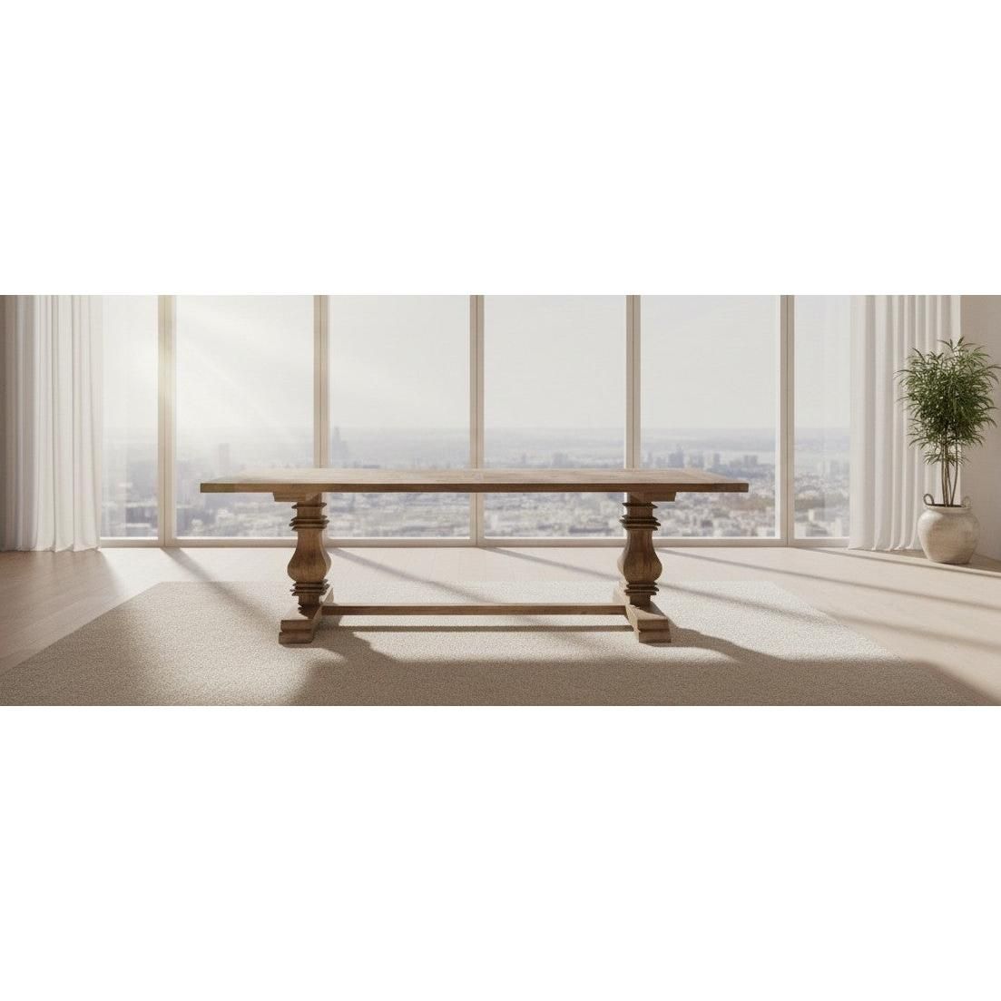 TREMAYNE RECYCLED ELM RUSTIC DINING TABLE PARQUETRY PATTERN PEDESTAL LEG 200CM - MyChocolateWood