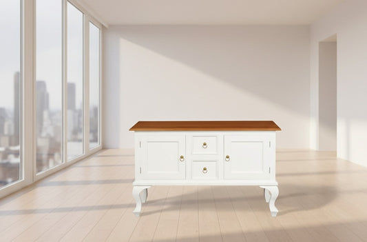 STEWART QUEEN ANN STYLE SOLID MAHOGANY 2 DOORS 2 DRAWERS SOFA TABLE IN WHITE/CARAMEL130CM - MyChocolateWood