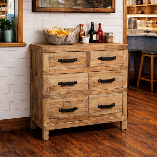 FAIRMONT RECYCLED ELM INDUSTRIAL BUFFET 2 DOORS 2 DRAWERS - MyChocolateWood