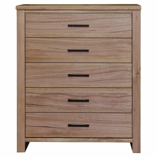 COLHAM MESSMATE TIMBER 5 DRAWER TALLBOY/CHEST OF 5 DRAWERS NATURAL - MyChocolateWood