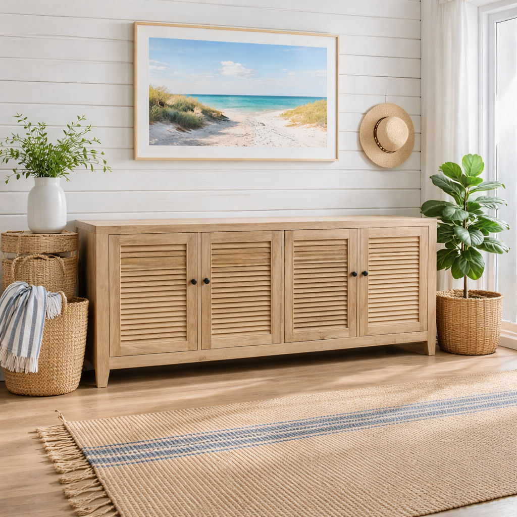 VILLA LOUVRE STYLE TALL TV/ENTERTAINMENT UNIT 4 DOORS IN RECYCLED ELM 200CM - MyChocolateWood