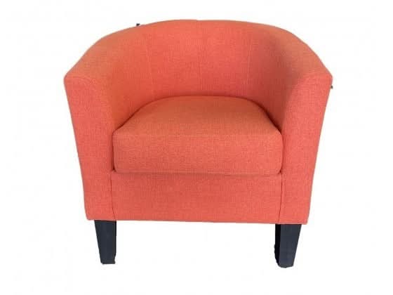 Leopold Solid Timber & Fabric Tub Chair in Tangerine - Chocolate Wood