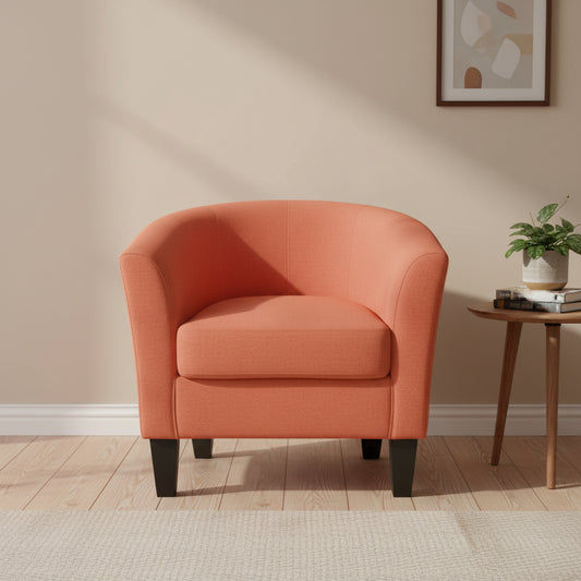 LEOPOLD  SOLID TIMBER/FABRIC TUB CHAIR LOUNGE CHAIR ACCENT CHAIR TANGERINE - MyChocolateWood