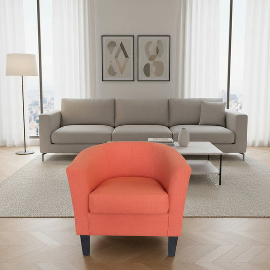 LEOPOLD  SOLID TIMBER/FABRIC TUB CHAIR LOUNGE CHAIR ACCENT CHAIR TANGERINE - MyChocolateWood