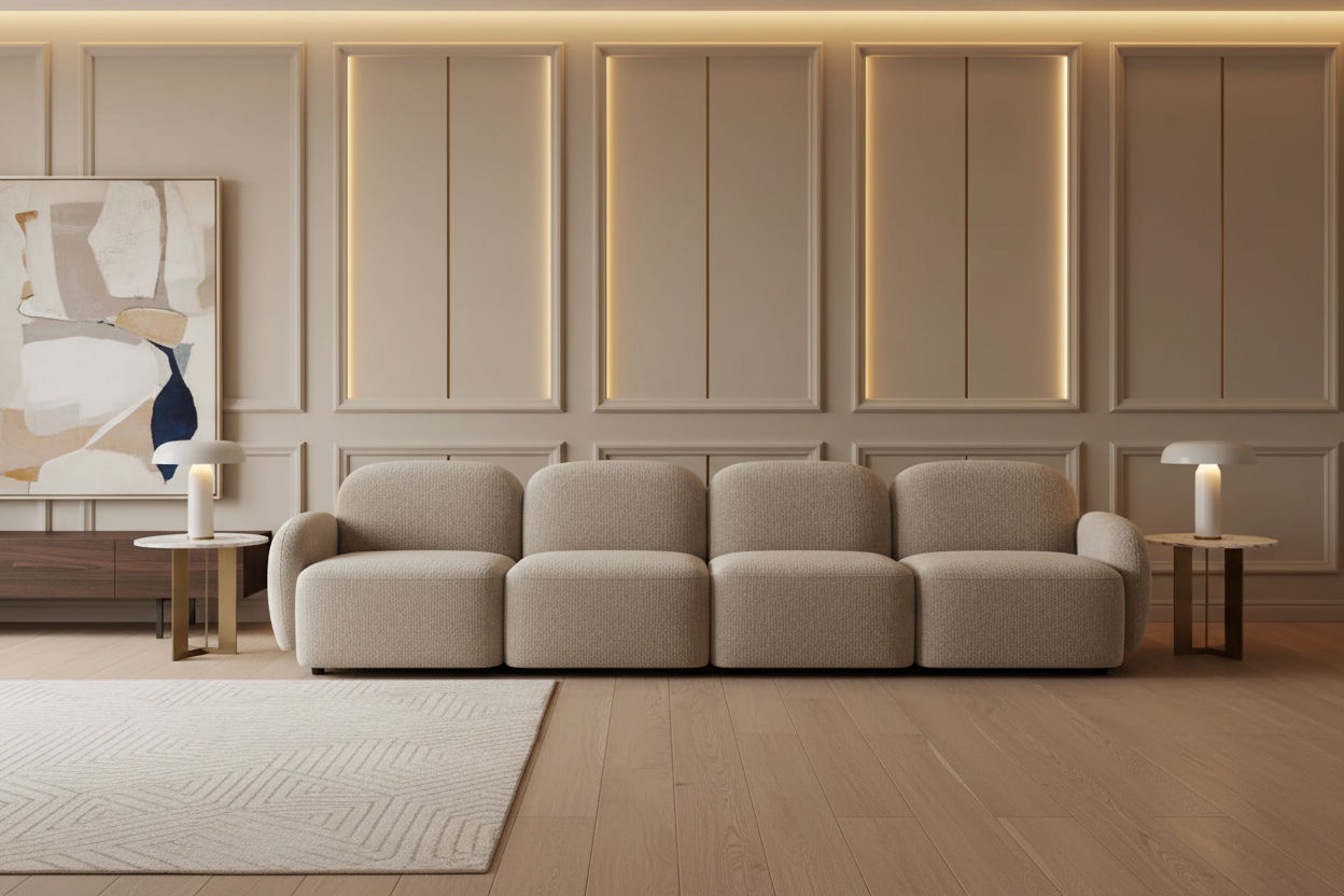 Lorelei 4-Seater Modular Chenille Sofa in Taupe - Chocolate Wood
