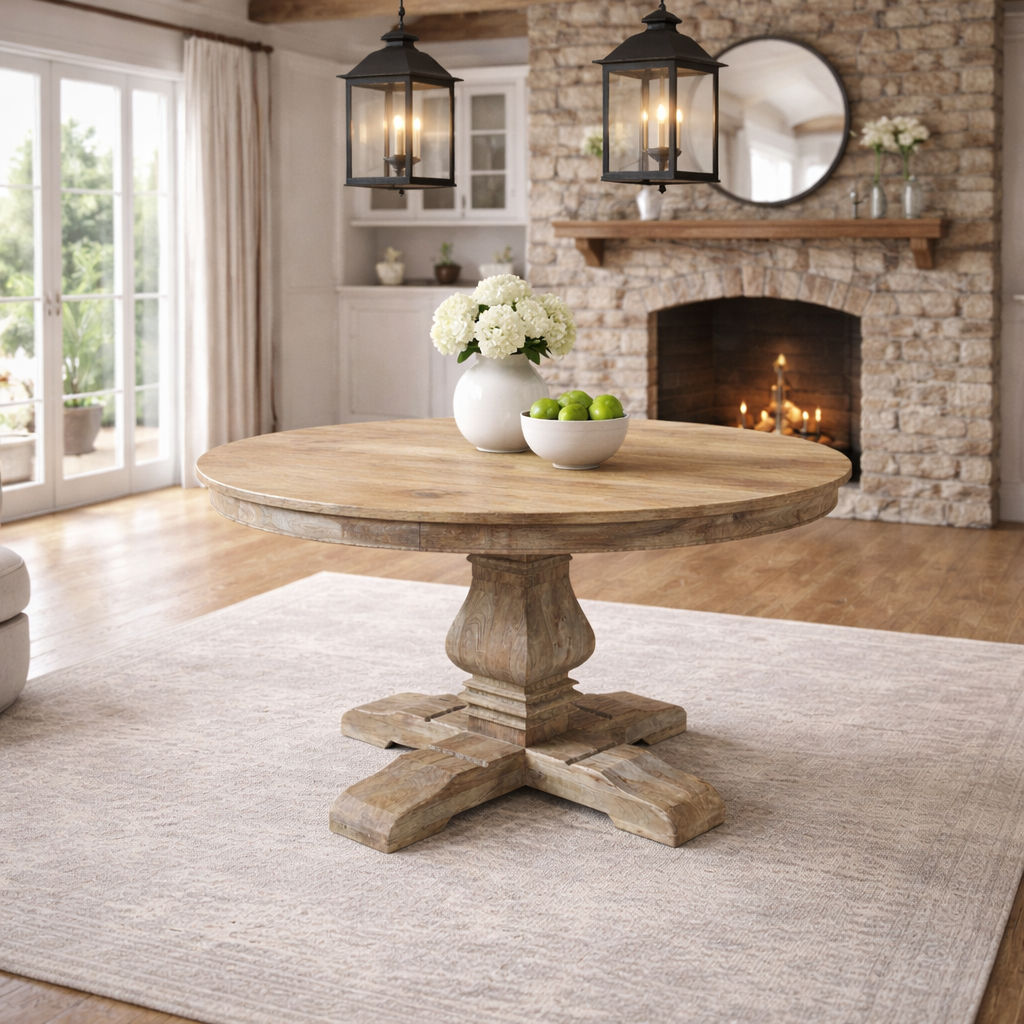 TIVOLI RECYCLED ELM ROUND DINING TABLE 140CM DIAMETER - MyChocolateWood