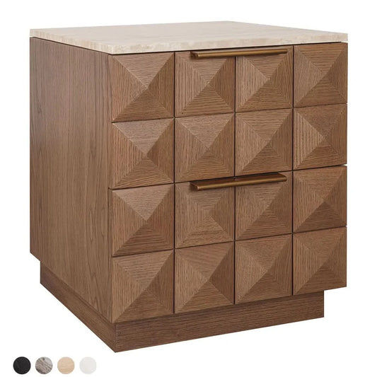 HAMPSHIRE TRAVERTINE/ WALNUT 2-DRAWER BEDSIDE TABLE - MyChocolateWood