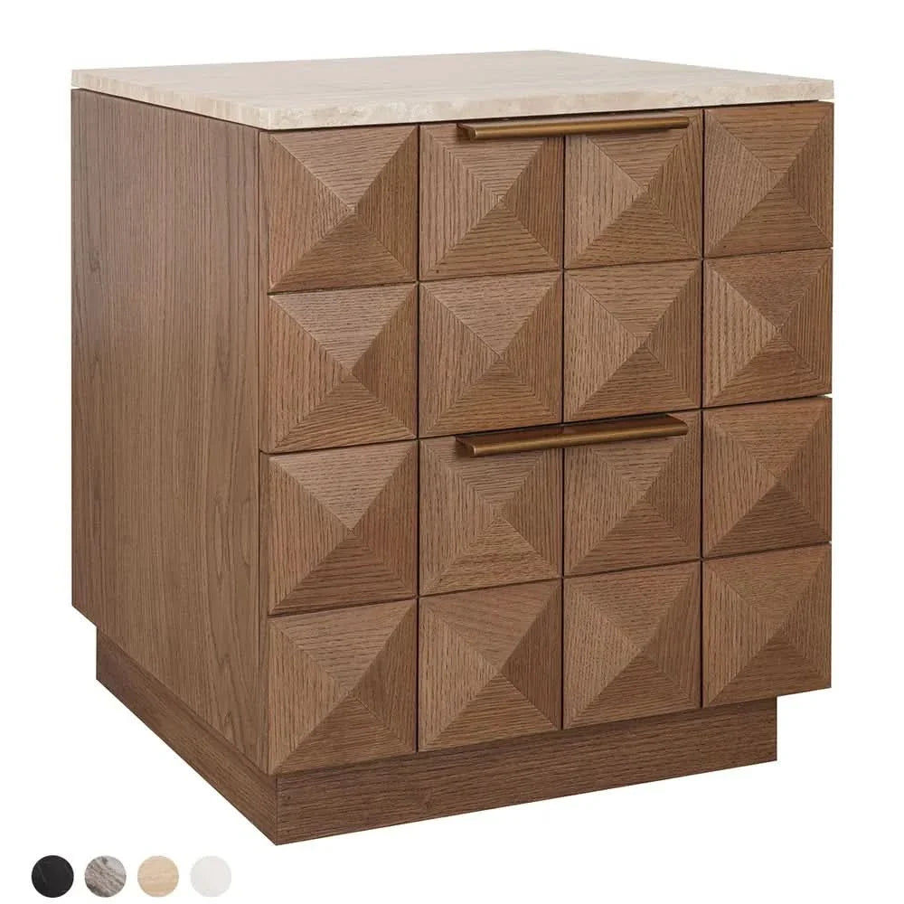 Hampshire 2-Drawer Bedside Table in Walnut with Travertine Top - Chocolate Wood