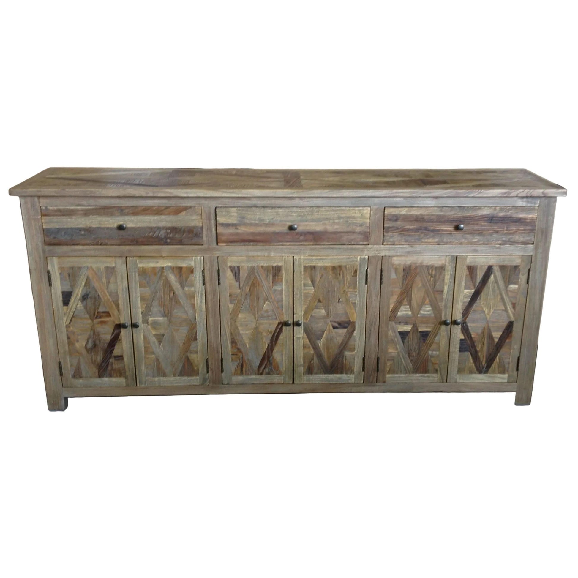 TREMAYNE RECYCLED ELM RUSTIC BUFFET/SIDEBOARD 3 DRAWERS/6 DOORS PARQUETRY PATTERN 200CM - MyChocolateWood