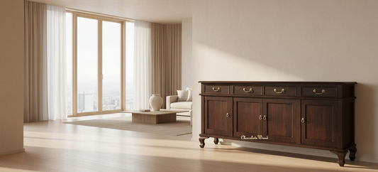 STEWART QUEEN ANN STYLE SOLID MAHOGANY 4 DOORS 4 DRAWERS 200CM BUFFET/SIDEBOARD IN CHOCOLATE - MyChocolateWood