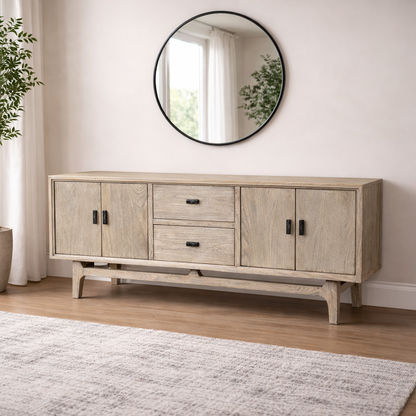 NEVANA  RECYCLED ELM TIMBER TELEVISION UNIT 4 DOORS 2 DRAWERS NATURAL 160CM - MyChocolateWood