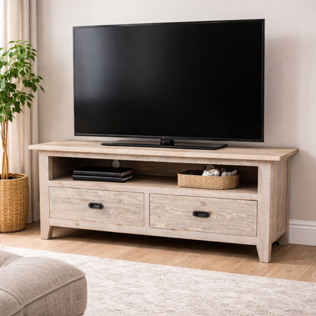 HAMPTON GREYWASHED OAK TV UNIT 140CM - MyChocolateWood