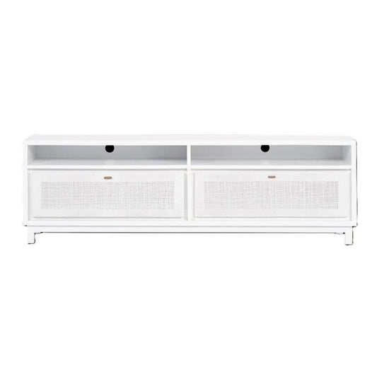GALILEO TV UNIT IN MINDI WOOD RATTAN WEBBING 180CM WHITE - MyChocolateWood