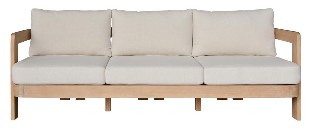 VERONA EUCALYPTUS TIMBER 3-SEATER OUTDOOR SOFA CREAM/LIGHT SMOKE