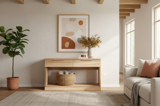 BELSIZE MESSMATE 2-DRAWER TIMBER CONSOLE TABLE/HALL TABLE - NATURAL - MyChocolateWood