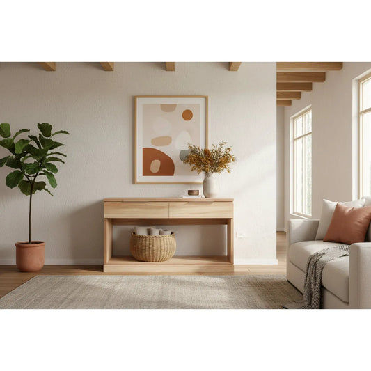 BELSIZE MESSMATE 2-DRAWER TIMBER CONSOLE TABLE/HALL TABLE - NATURAL - MyChocolateWood