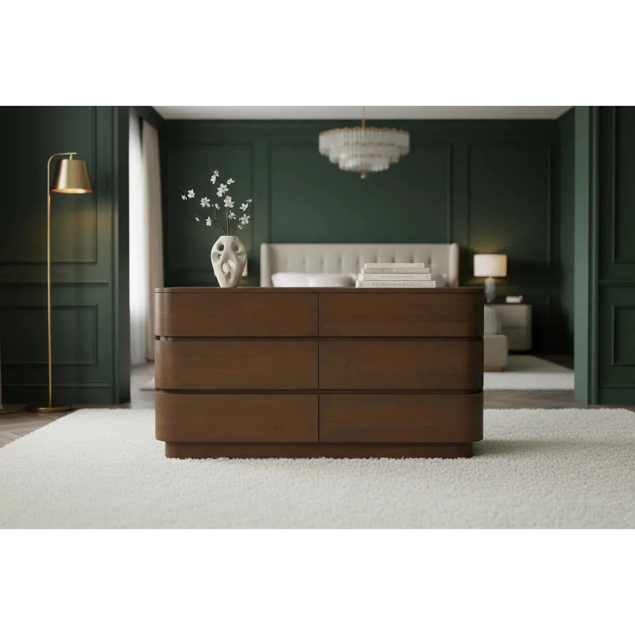 Gatsby Solid Mindi Timber 6-Drawer Dresser / Chest of Drawers in Walnut - Chocolate Wood