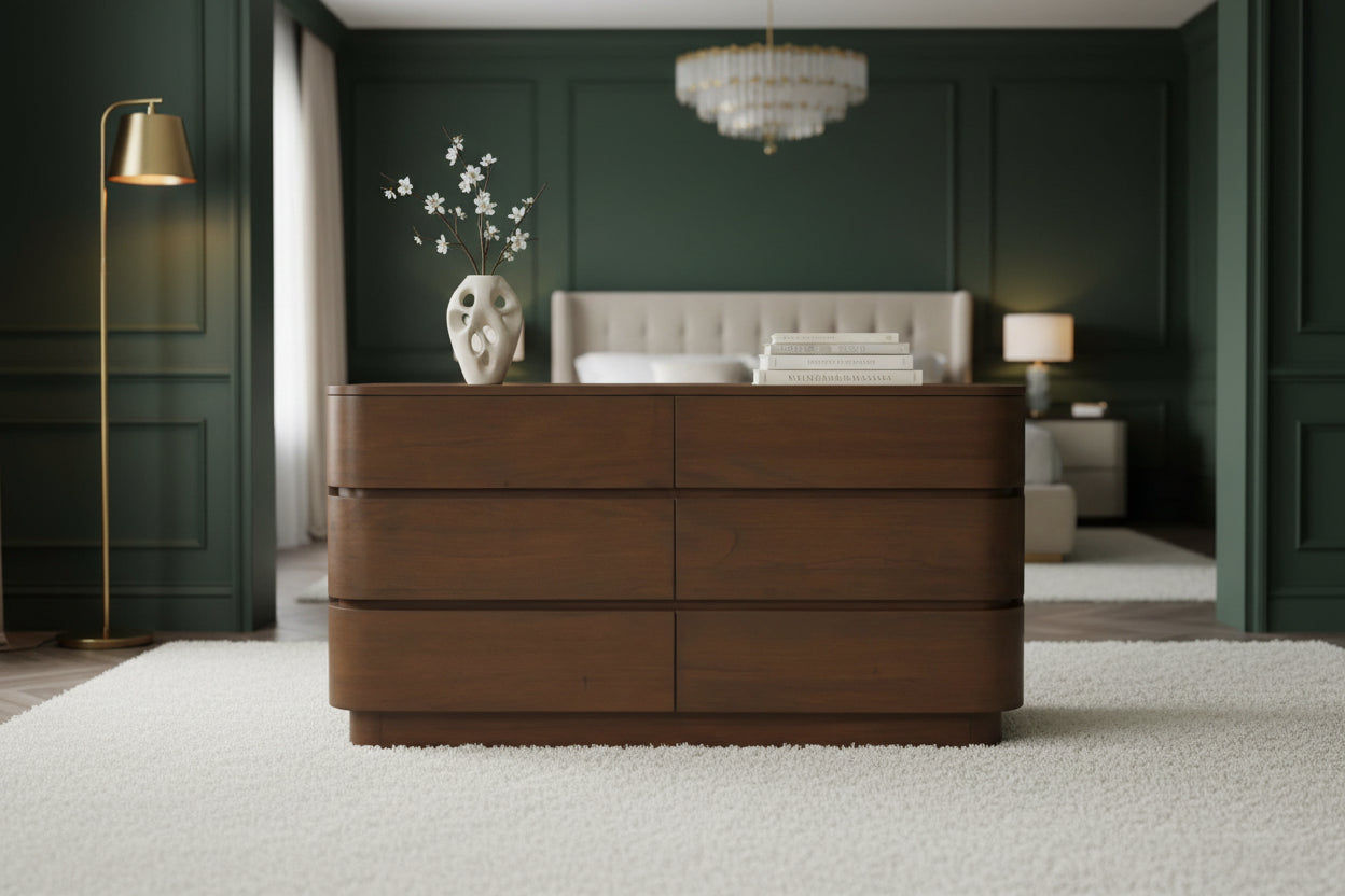 GATSBY SOLID MINDI TIMBER  6-DRAWER DRESSER/CHEST OF 6 DRAWERS WALNUT - MyChocolateWood