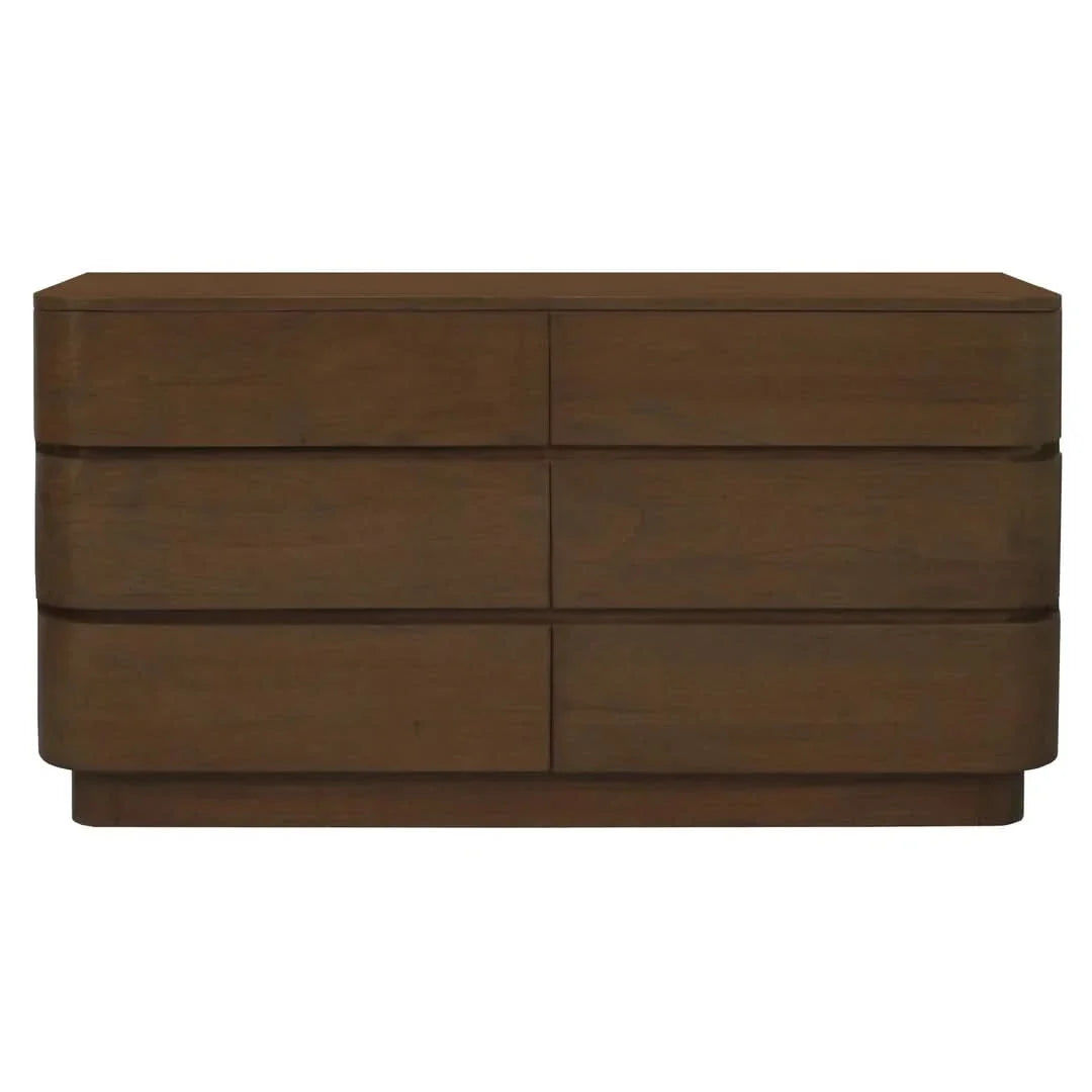 Gatsby Solid Mindi Timber 6-Drawer Dresser / Chest of Drawers in Walnut - Chocolate Wood