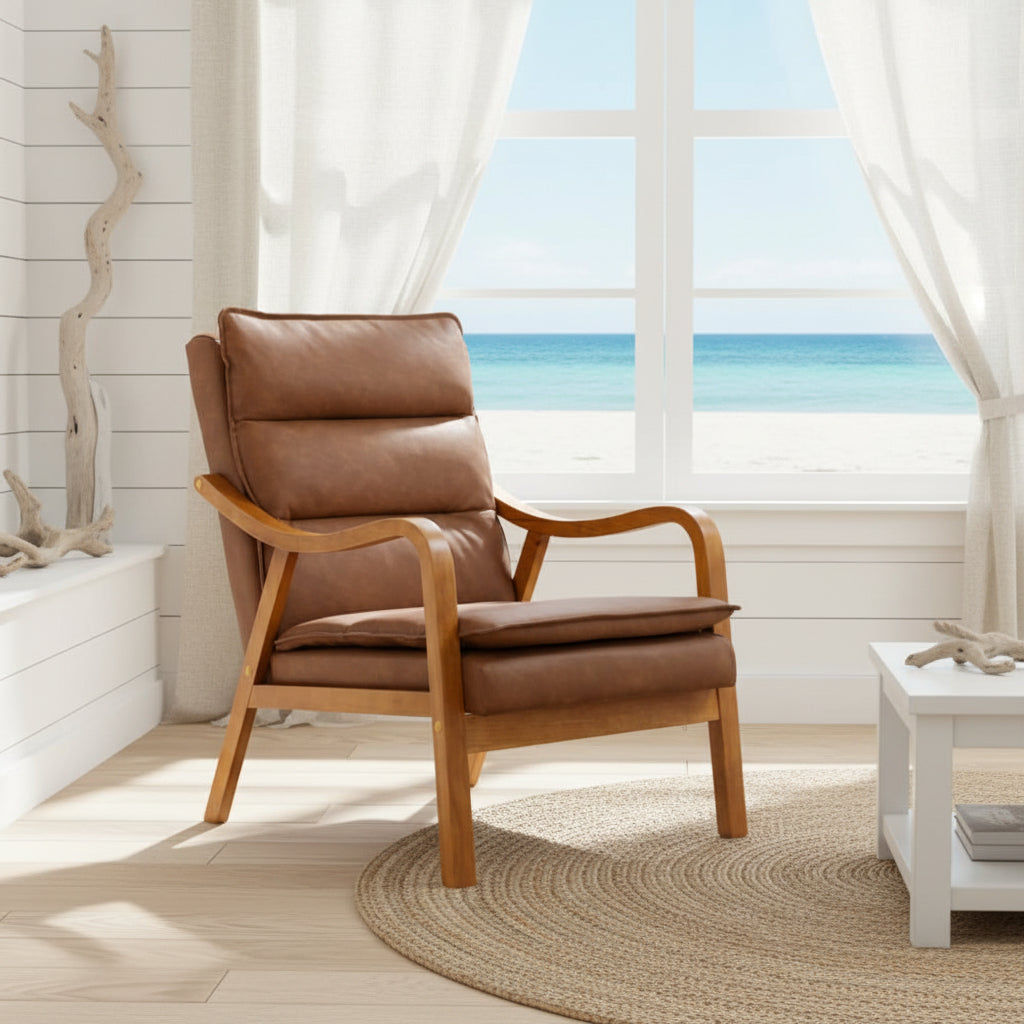 NAVONA RICH BROWN PU ACCENT ARMCHAIR - MyChocolateWood