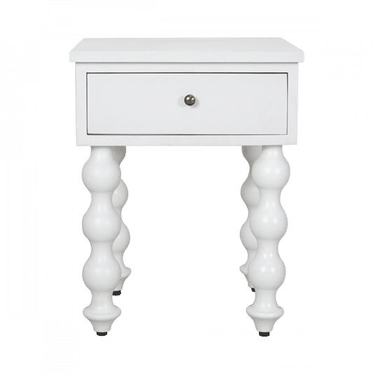 CAROLYN MINDI WOOD 1-DRAWER BEDSIDE TABLE WHITE - MyChocolateWood