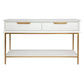 MORETTI 2-DRAWER CONSOLE TABLE/HALL TABLE SATIN WHITE  & GOLD SMALL - MyChocolateWood