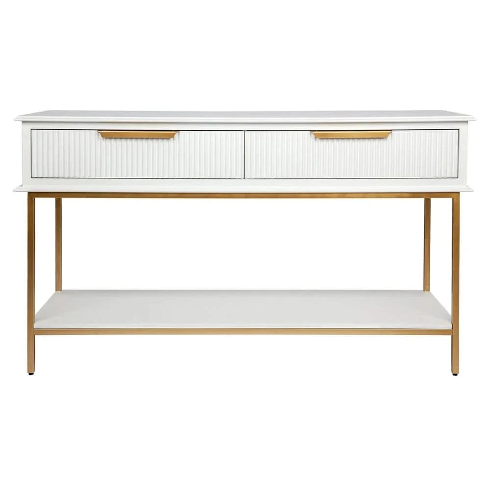 MORETTI 2-DRAWER CONSOLE TABLE/HALL TABLE SATIN WHITE  & GOLD SMALL - MyChocolateWood