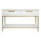 Moretti 2-Drawer Console Table 140cm in Satin White & Gold - Chocolate Wood