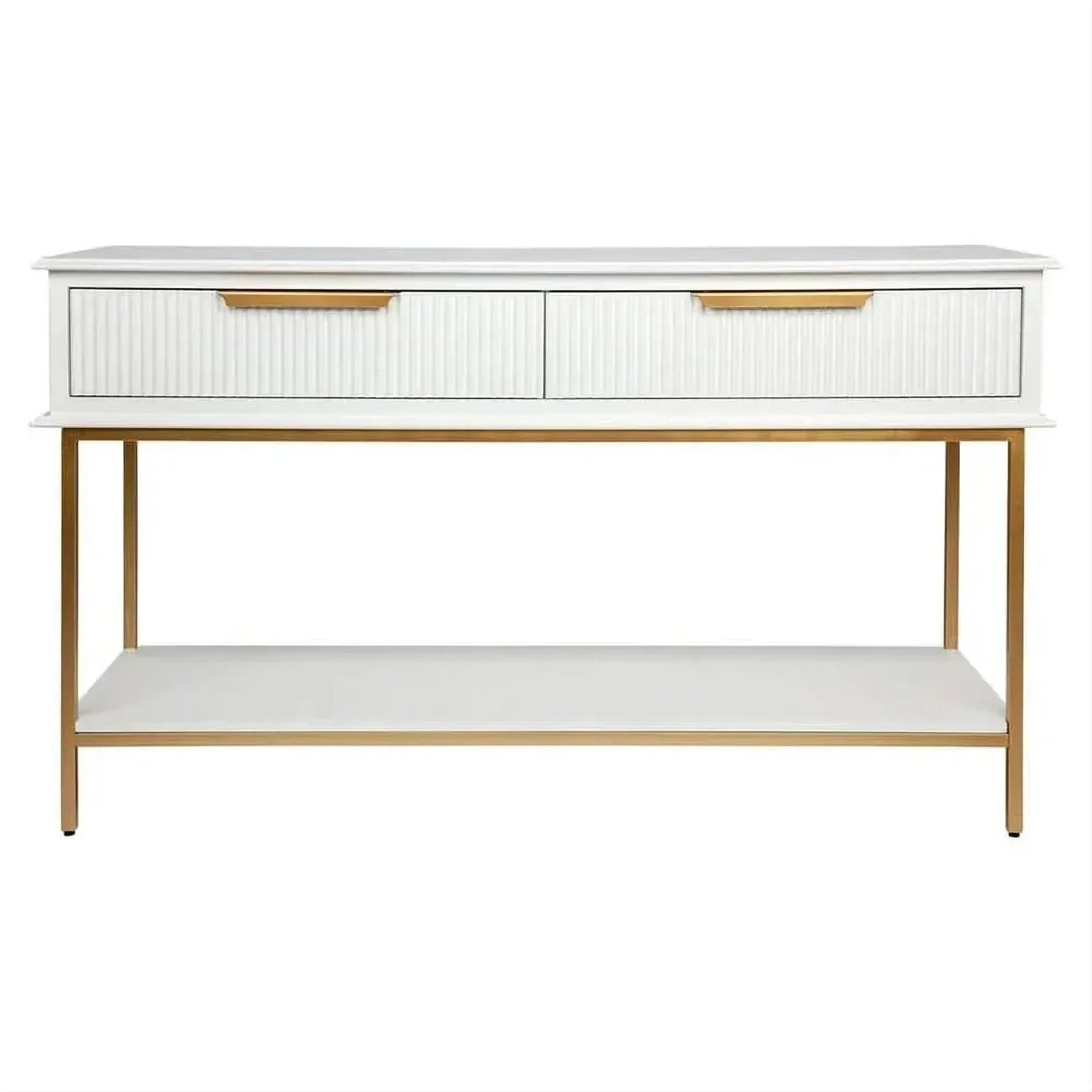 Moretti 2-Drawer Console Table 140cm in Satin White & Gold - Chocolate Wood