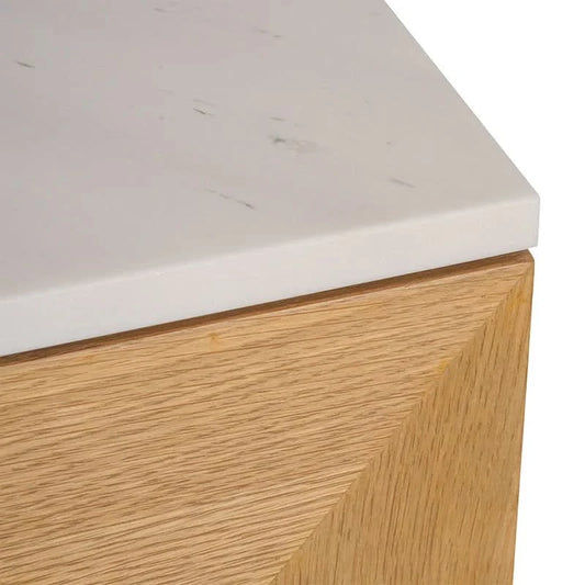 HAMPSHIRE WHITE MARBLE/NATURAL OAK 4-DOOR BUFFET/SIDEBOARD - MyChocolateWood