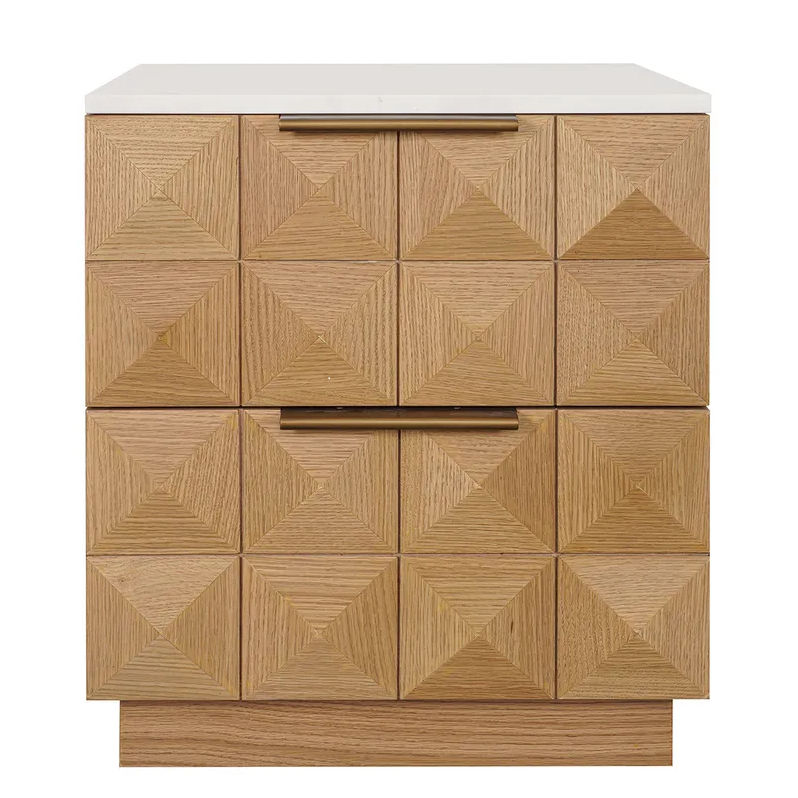Hampshire 2-Drawer Bedside Table in Natural Oak with White Marble Top - Chocolate Wood