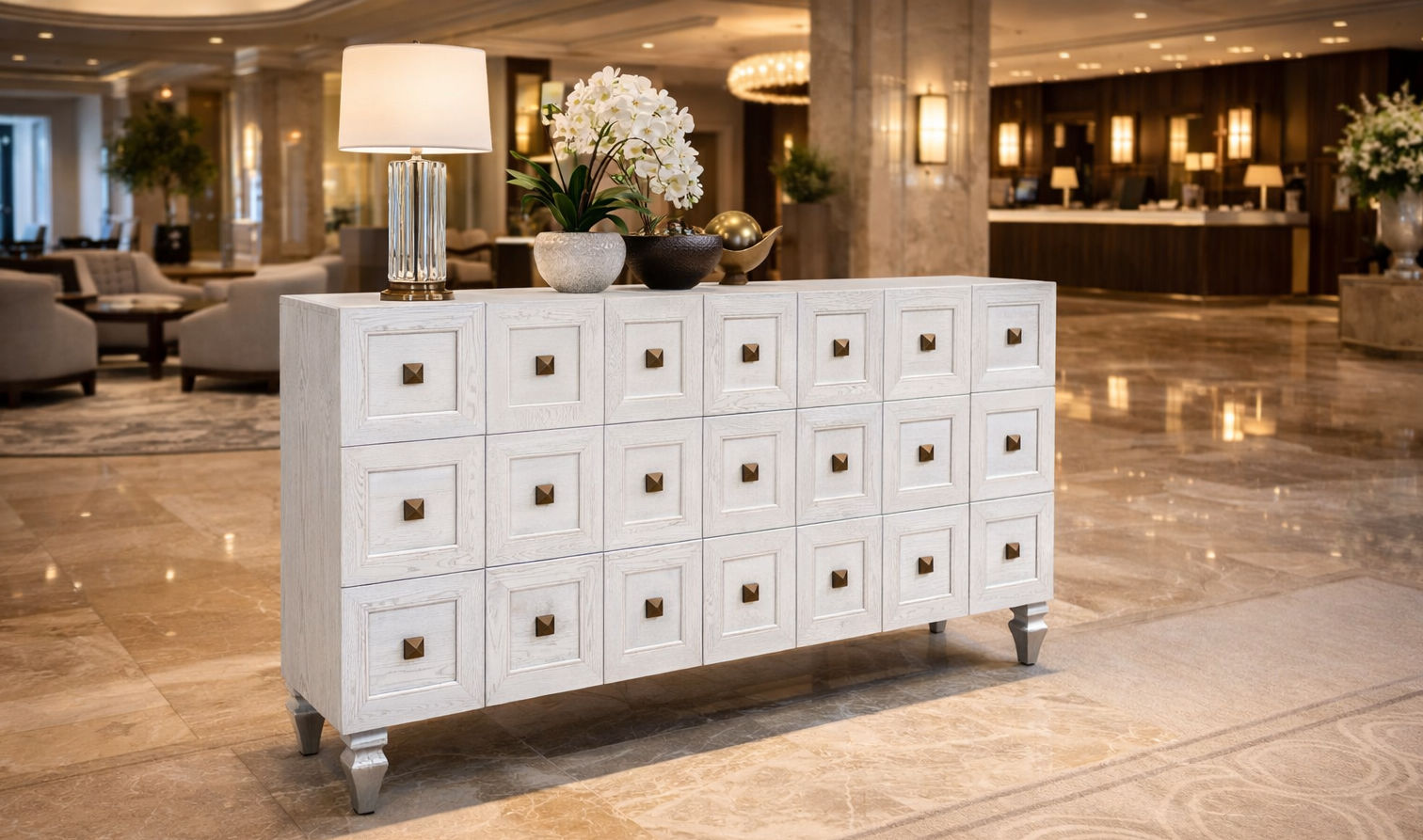 Chiko Designer 2-Door 3-Drawer Sideboard / Buffet in White - Chocolate Wood