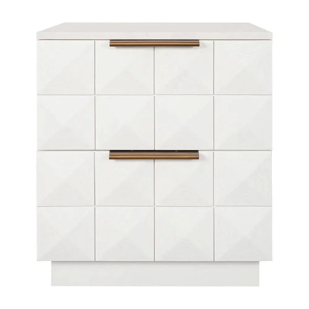 Hampshire 2-Drawer Bedside Table in White Oak with White Marble Top - Chocolate Wood
