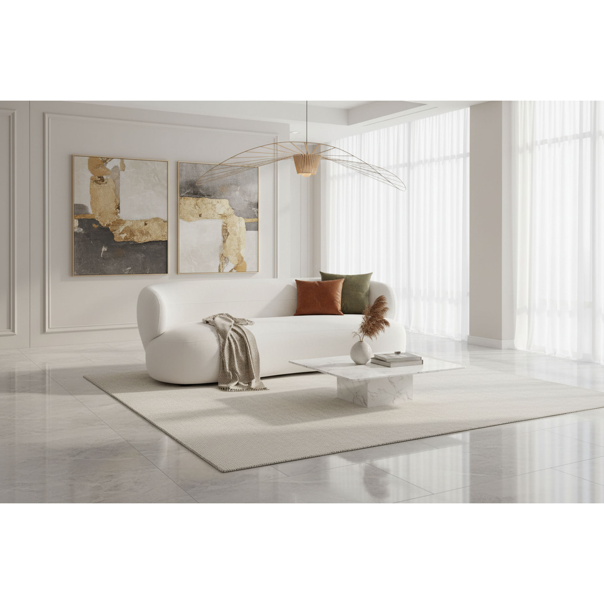 Beecham 3-Seater Sofa in White - Chocolate Wood