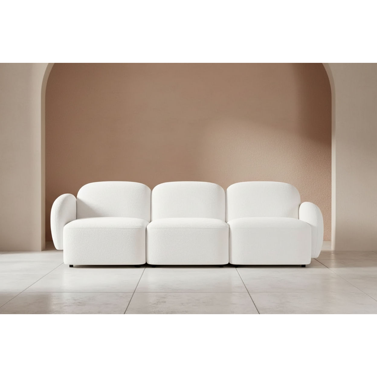 Lorelei 3-Seater Modular Chenille Sofa in White - Chocolate Wood