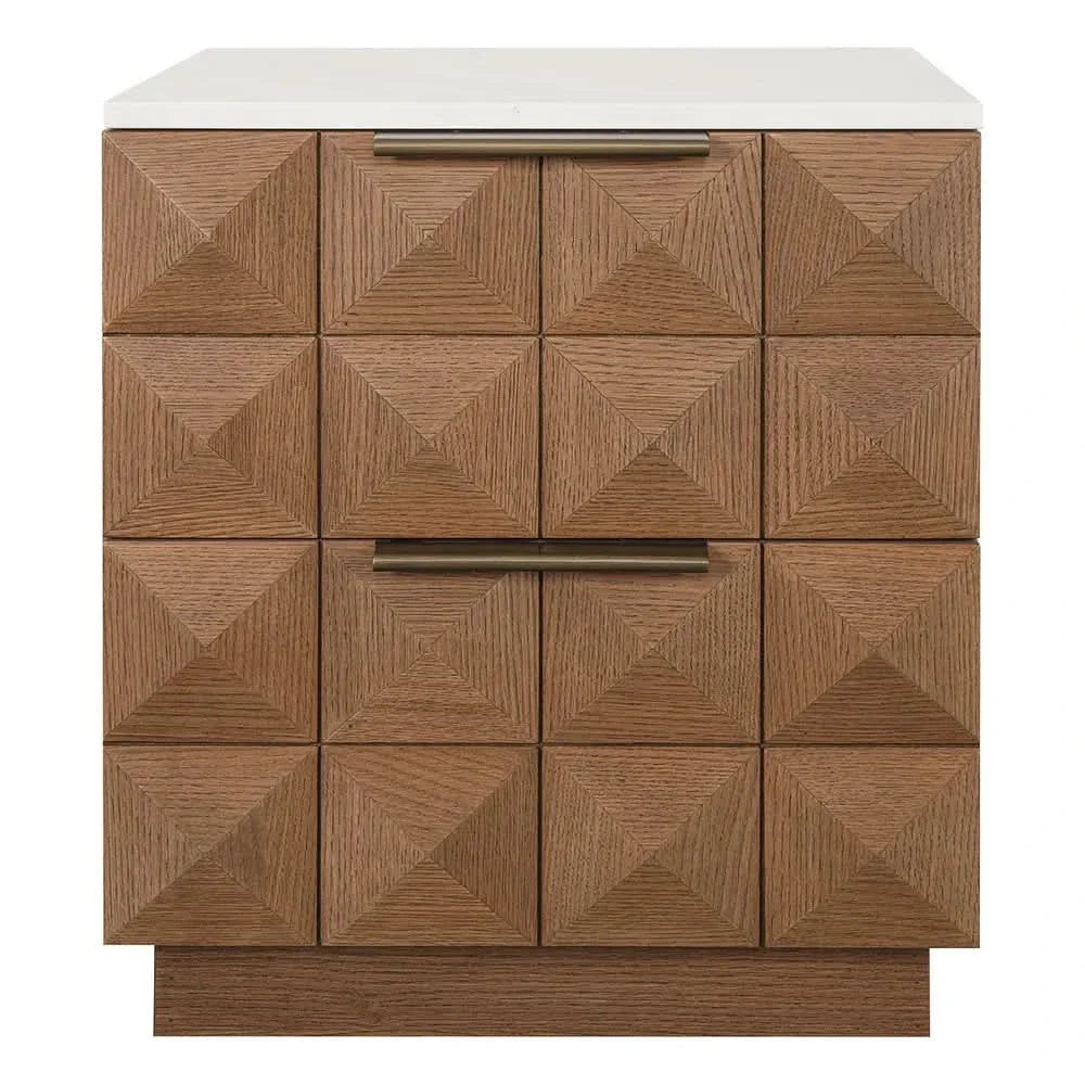 Hampshire 2-Drawer Bedside Table in Walnut with White Marble Top - Chocolate Wood