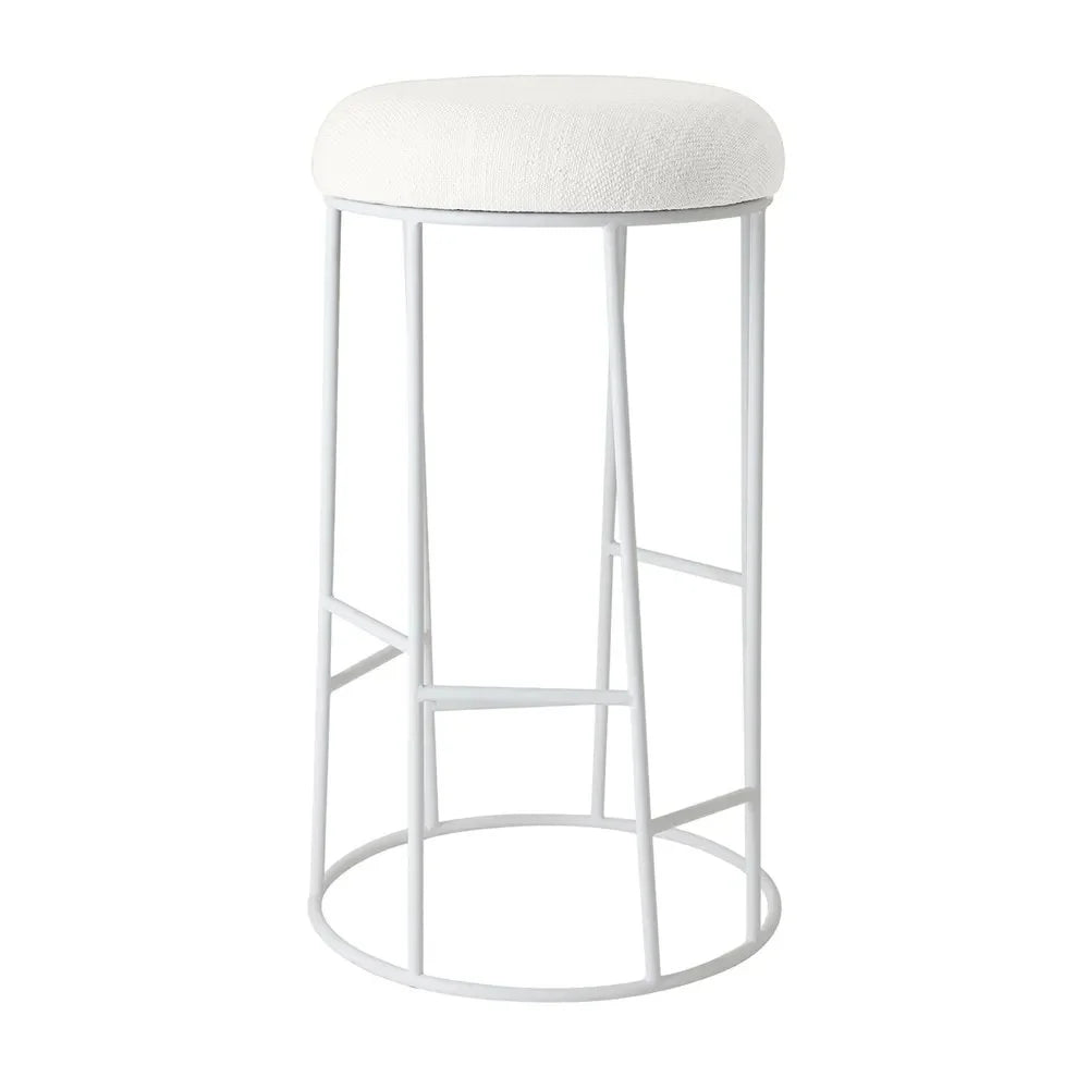 Jace White Steel Bar Stool with White Linen - Chocolate Wood