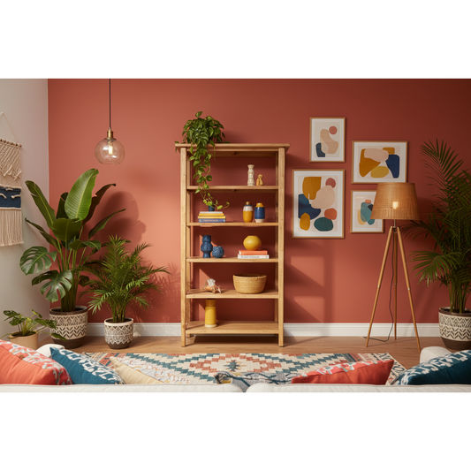 FITAN SOLID OAK WIDE 5-SHELF BOOKCASE BOOKSHELF/DISPLAY SHELVES - MyChocolateWood
