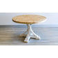 Gibraltar Hampton Style Round Herringbone Parquetry Dining Table, natural top with Distressed White base - Chocolate Wood
