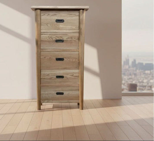 FITAN SOLID OAK 5-DRAWER TALLBOY CHEST OF 5 DRAWERS NATURAL - MyChocolateWood