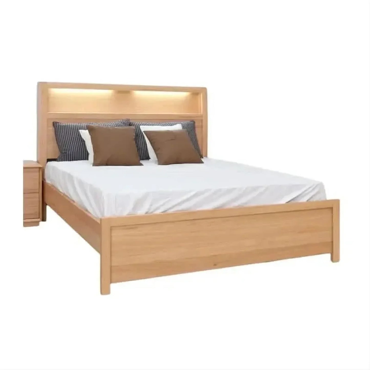 Harbrook Messmate Timber Bed with LED in Natural - Chocolate Wood