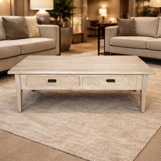 HAMPTON GREYWASHED OAK COFFEE TABLE 140CM - MyChocolateWood