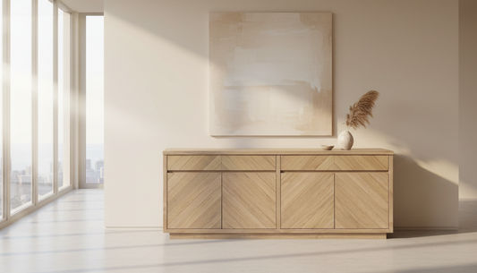 MONTCLAIRE PARQUETRY TIMBER BUFFET/SIDEBOARD 4 DOORS/4 DRAWERS NATURAL 200CM - MyChocolateWood