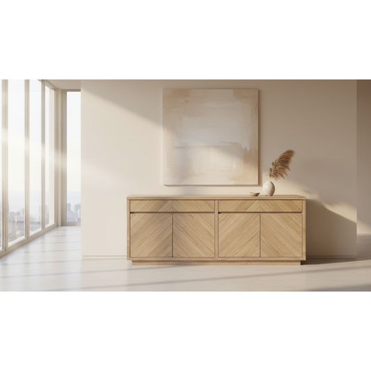 MONTCLAIRE PARQUETRY TIMBER BUFFET/SIDEBOARD 4 DOORS/4 DRAWERS NATURAL 200CM - MyChocolateWood