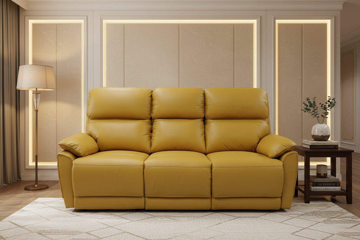 TORELLI GENUINE LEATHER 3-SEATER RECLINER  MUSTARD - MyChocolateWood
