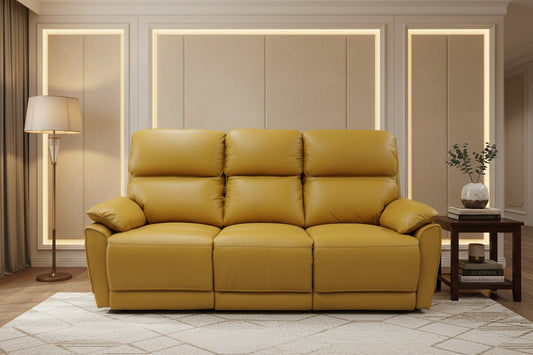 TORELLI GENUINE LEATHER 3-SEATER RECLINER  MUSTARD - MyChocolateWood