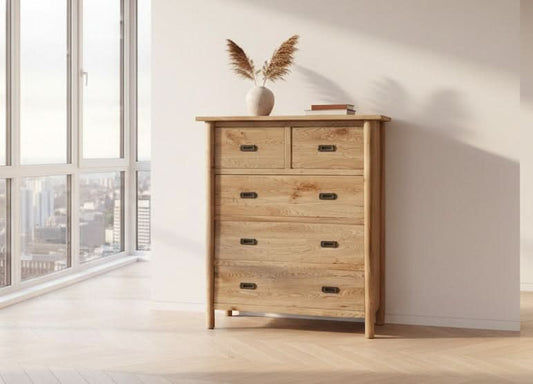 FITAN SOLID OAK 5-DRAWER CHEST OF DRAWERS - MyChocolateWood