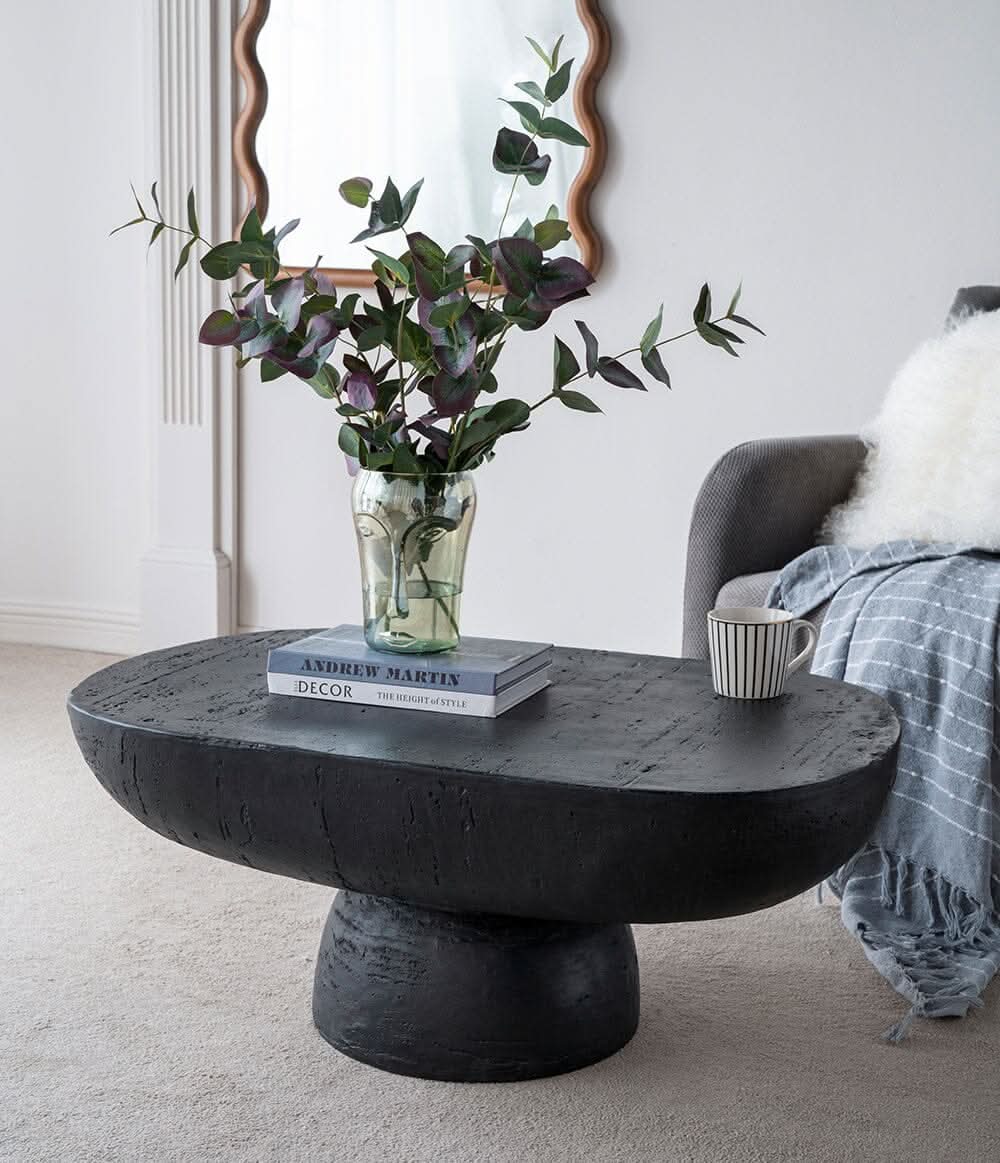 BARDOT OVAL CEMENT COFFEE TABLE BLACK - MyChocolateWood