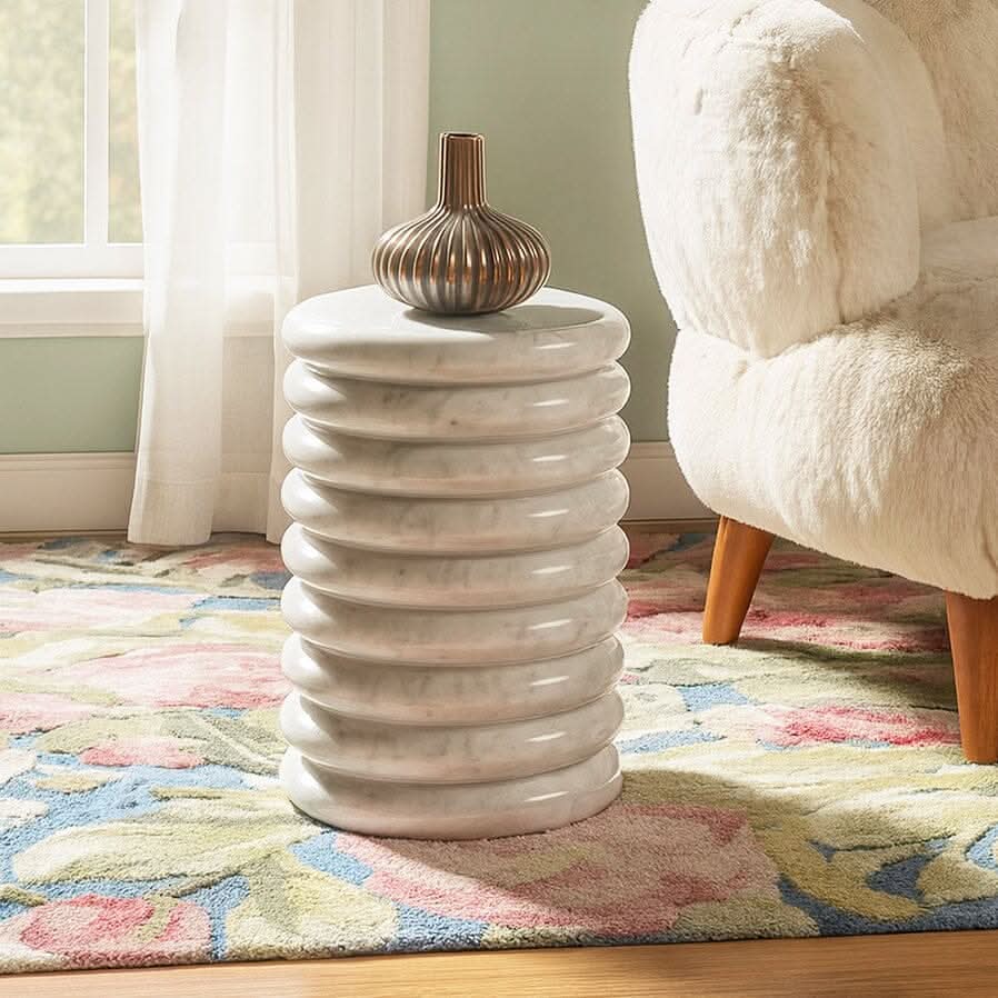 QUASAR SOLID MARBLE SIDE TABLE/LAMP TABLE/ACCENT TABLE - MyChocolateWood