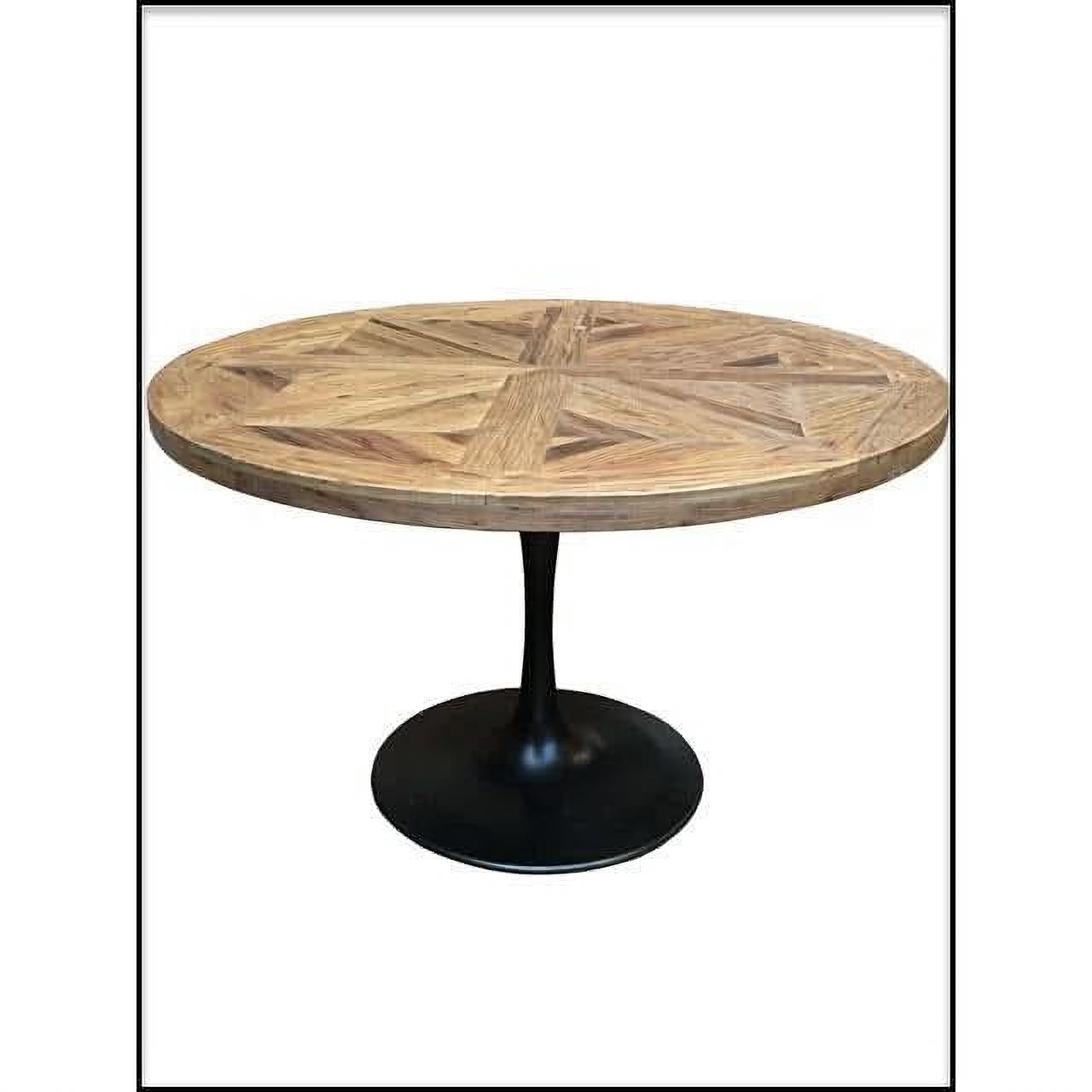 Quentin Round Parquetry Coffee Table in Recycled Elm & Iron - Chocolate Wood